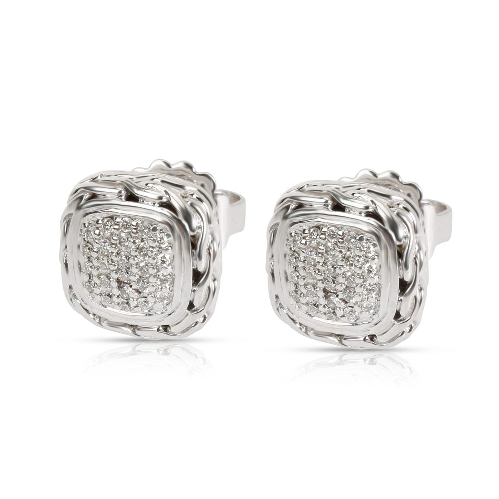 John Hardy Chain Square Diamond Stud Earring In S… - image 1